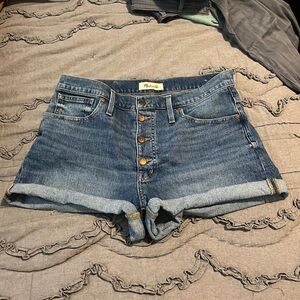 Madewell Women's High Rise Blue Denim Shorts with Button Fly